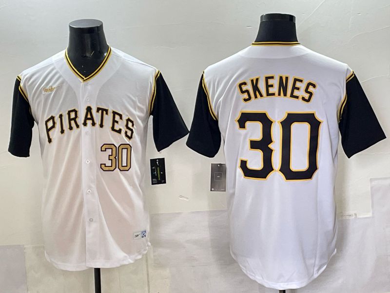 Men 2025 Pittsburgh Pirates #30 Skenes White Throwback Game Nike MLB Jersey style 013